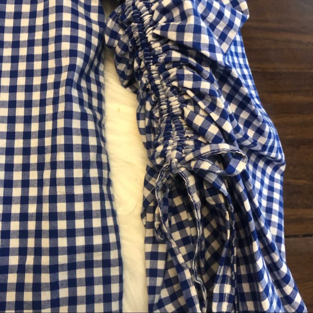Gap Blue White Gingham Rusched Drawstring Top - image 8
